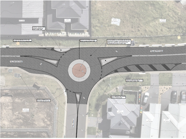 Roadworks at the Yellow Rock Road and Paul Circuit area, where a new roundabout will improve safety and traffic flow.